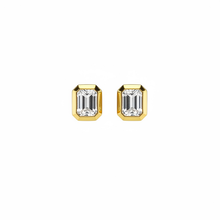 GLOBAL LIQUIDATORS (Y)925 MOISSANITE STEP CUT BEZEL SET SILVER GOLD PLATED PUSH BACK STUD EARRINGS