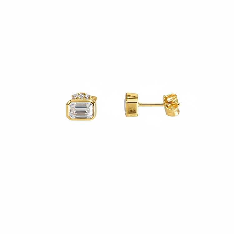 GLOBAL LIQUIDATORS (Y)925 MOISSANITE STEP CUT BEZEL SET SILVER GOLD PLATED PUSH BACK STUD EARRINGS