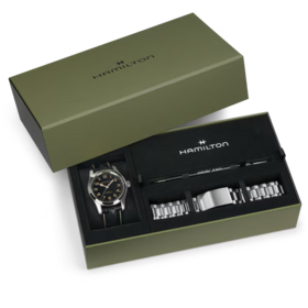 HAMILTON HAMILTON KHAKI FIELD MURPH, Reference H70605732 Caliber H-10 Collection Khaki Field Movement Automatic Case size 42mm Thickness (mm) 11 Dial color Black Case material Stainless steel Crystal Sapphire Lug to lug 53mm Lug width 22mm Power reserve 80 hour