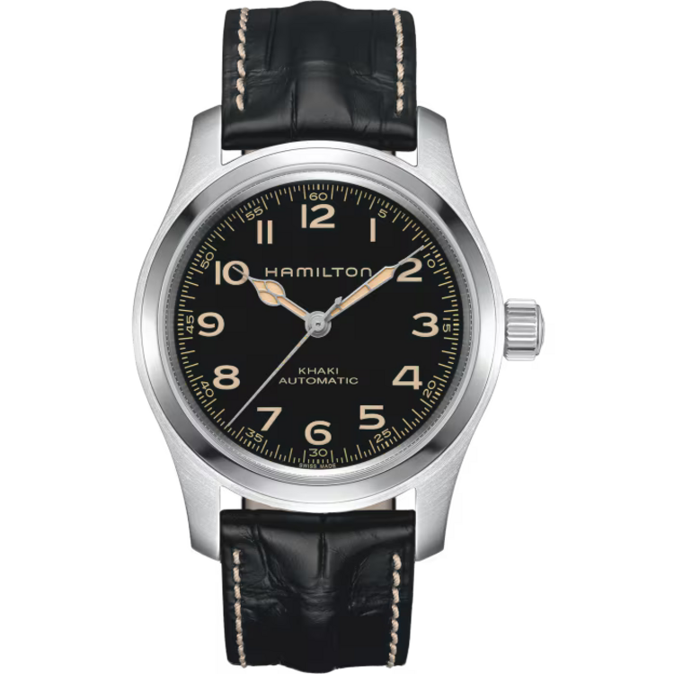 HAMILTON HAMILTON KHAKI FIELD MURPH, Reference H70605732 Caliber H-10 Collection Khaki Field Movement Automatic Case size 42mm Thickness (mm) 11 Dial color Black Case material Stainless steel Crystal Sapphire Lug to lug 53mm Lug width 22mm Power reserve 80 hour