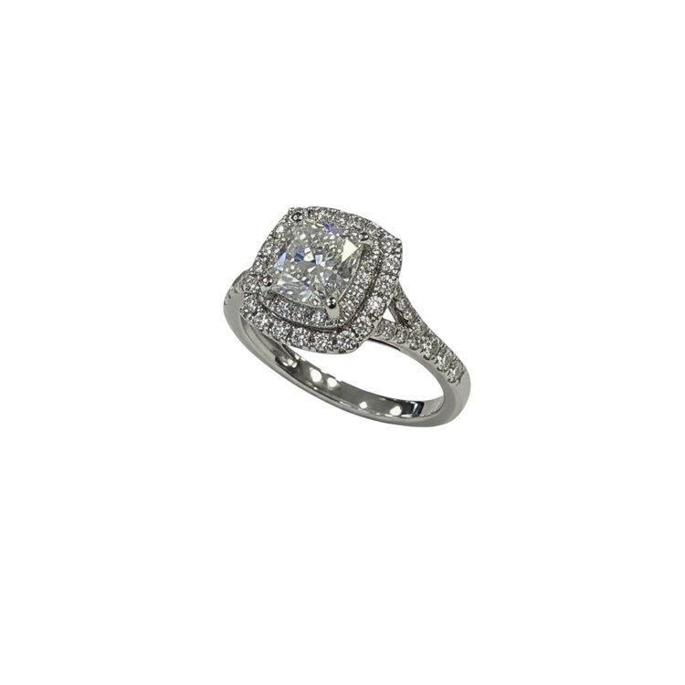 DIAMOND TRADERS INTERNATIONAL (Y)14KW 1.37CTW LG 0.75CT CUSHION CENTER WITH 0.62CTW LAB GROWN DIAMOND RING IGI AVAILABLE TO ORDER
