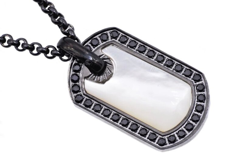 BLACKJACK (Y)BJ CZ BLK MOP STAINLESS STEEL MOTHER OF PEARL BLACK CUBIC ZIRCONIA PENDANT