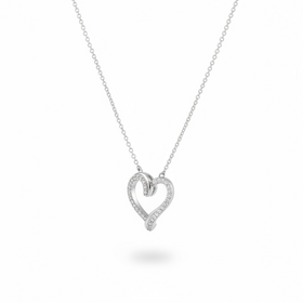 (Y)14KW .08CT DIA OPEN HEART DIAMOND WHITE GOLD  PENDANT