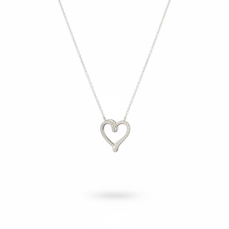 (Y)14KW .08CT DIA OPEN HEART DIAMOND WHITE GOLD  PENDANT