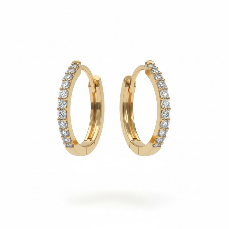 (Y)14KY .08TDW HUGGIE HOOP DIAMOND YELLOW GOLD EARRINGS