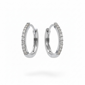 (Y)14KW .20TDW HUGGIE HOOP DIAMOND WHITE GOLD EARRINGS