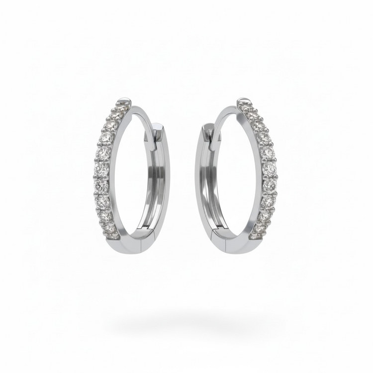 (Y)14KW .20TDW HUGGIE HOOP DIAMOND WHITE GOLD EARRINGS