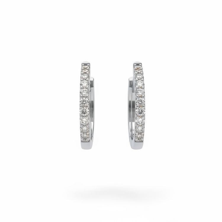 (Y)14KW .20TDW HUGGIE HOOP DIAMOND WHITE GOLD EARRINGS