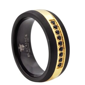 BLACKJACK (Y)BJ CZ BLK/GOLD BLACK CUBIC ZIRCONIA, BLACK AND GOLD TUNGSTEN BAND