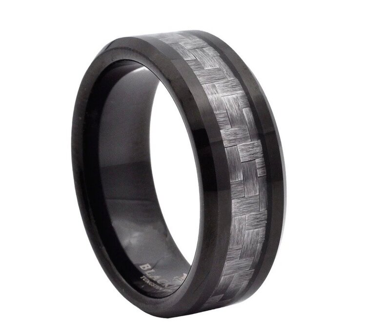 BLACKJACK (Y)BJ CARBON FIBER INLAY BLACK TUNGSTEN BAND