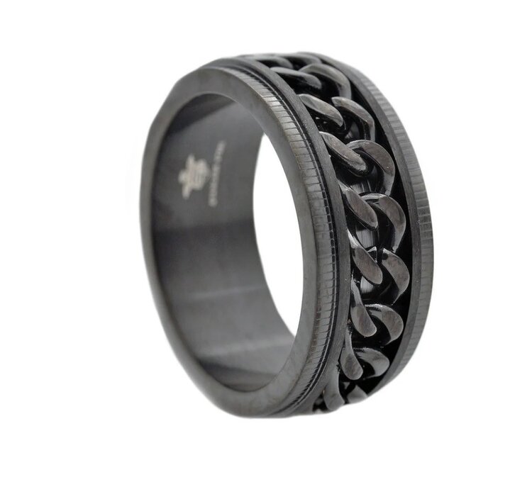 BLACKJACK (Y)BJ CHAIN INLAY BLACK TUNGSTEN BAND
