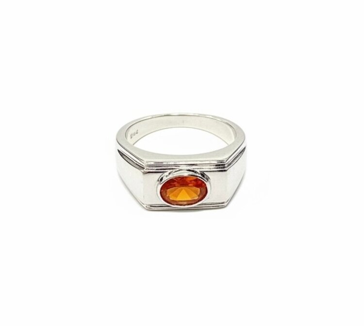 (Y)14KW OVAL F. OPAL MEXICAN FIRE OPAL  WHITE GOLD RING
