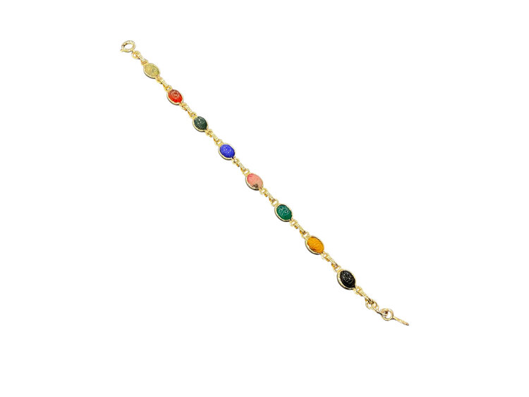 (Y) 14KY SCARAB MULTI GEM BEZEL SET YELLOW GOLD  BRACELET
