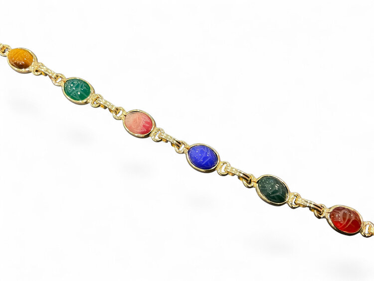 (Y) 14KY SCARAB MULTI GEM BEZEL SET YELLOW GOLD  BRACELET