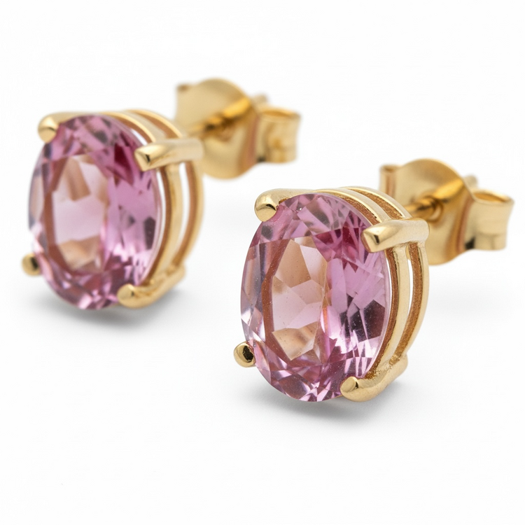 (Y)14KY PK TOPAZ OVAL CUT BASKET SET YELLOW GOLD STUD EARRINGS