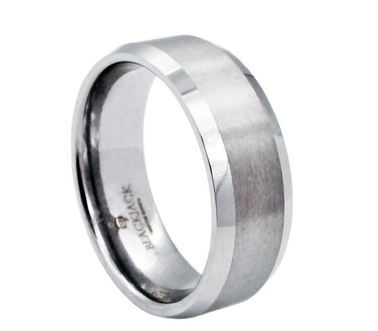 BLACKJACK (X)BJ TUNG BEVLED SATN TUNGSTEN CARBIDE BEVELED EDGE SATIN FINISH MENS RING