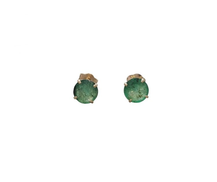 (Y)14KY 1.00CT EMERALD FOUR PRONG STUD EARRINGS