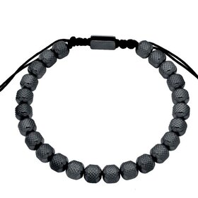 BLACKJACK (Y)BJ Mens 7mm Black Plated Stainless Steel Bead Drawstring Bracelet BJB293B