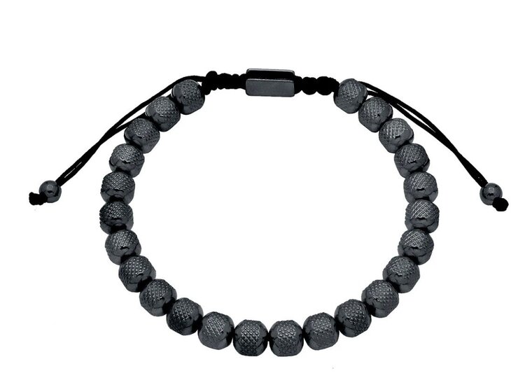 BLACKJACK (Y)BJ Mens 7mm Black Plated Stainless Steel Bead Drawstring Bracelet BJB293B