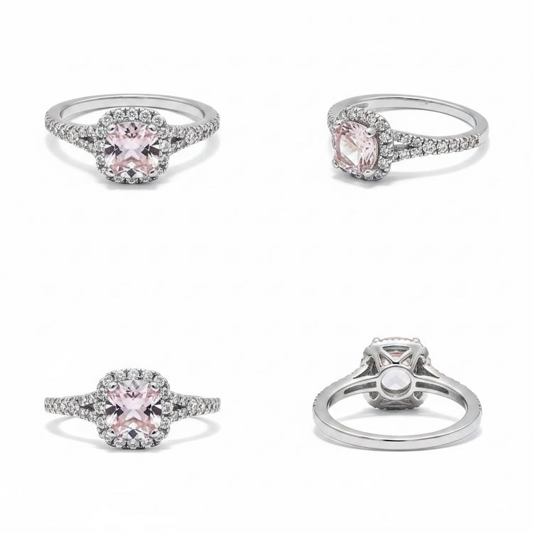 (X)14K DIA MORG NATURAL DIAMOND (.33CTW) AND MORGANITE (.90CT) RING SET IN 14K WHITE GOLD