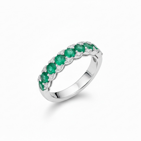 HJ NAMDAR (Y)14KW .87EMLD .11DIA PRONG ROUND DIAMOND & EMERALD RING