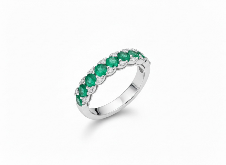 HJ NAMDAR (Y)14KW .87EMLD .11DIA PRONG ROUND DIAMOND & EMERALD RING