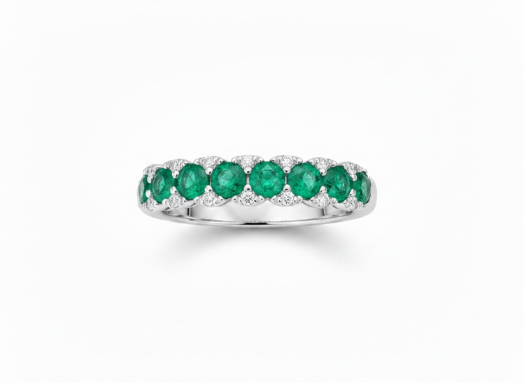 HJ NAMDAR (Y)14KW .87EMLD .11DIA PRONG ROUND DIAMOND & EMERALD RING