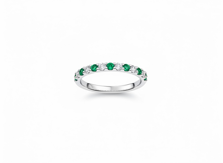 HJ NAMDAR (Y)14KW .28EMLD .20DIA 13 PRONG ROUND DIAMOND & EMERALD RING