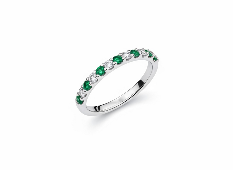 HJ NAMDAR (Y)14KW .28EMLD .20DIA 13 PRONG ROUND DIAMOND & EMERALD RING