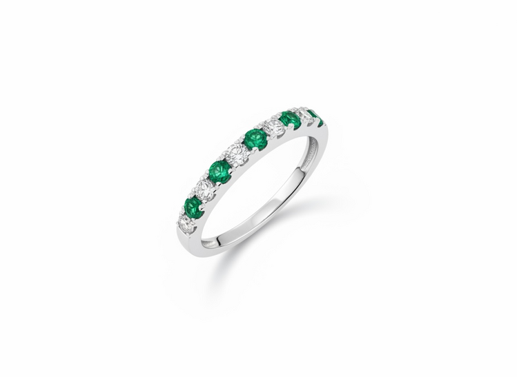 HJ NAMDAR (Y)14K .26EMLD .09DIA PRONG ROUND DIAMOND AND EMERLD RING