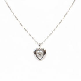 DIAMOND TRADERS INTERNATIONAL (Y)925 1CT LAB DIA RD, SILVER HEART NECKLACE WITH 1CT ROUND LAB GROWN DIAMOND, DANCING DIAMOND DESIGN