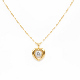 DIAMOND TRADERS INTERNATIONAL (Y)925GP 1CT LAB DIA, GOLD HEART NECKLACE WITH 1CT ROUND LAB GROWN DIAMOND, DANCING DIAMOND DESIGN