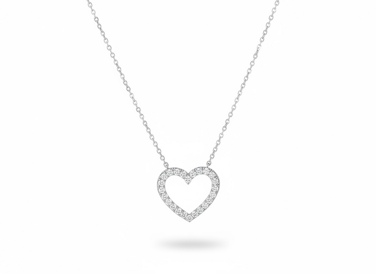 (Y)14KW .50CT DIA WHITE GOLD HOLLOW HEART DIAMOND NECKLACE