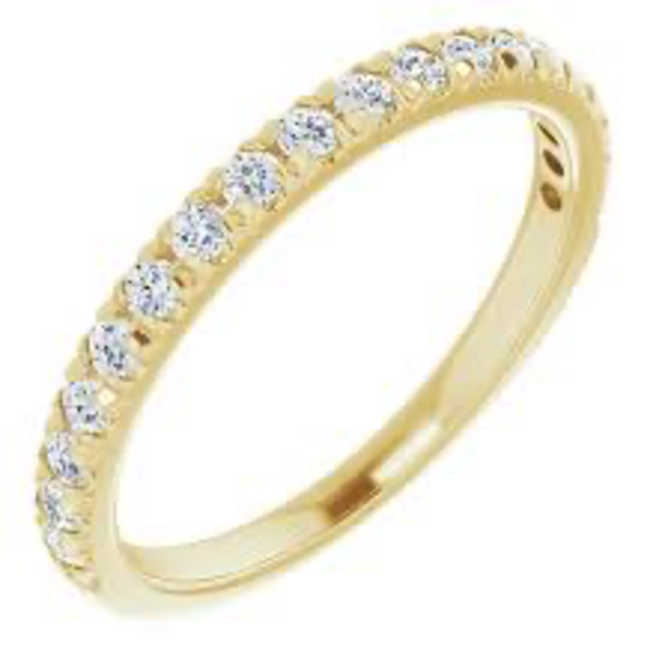 (Y) 14K .26CT SI1 G BAND , YELLOW GOLD FRENCH SET DIAMOND BAND WITH 15 NATURAL ROUND DImonds