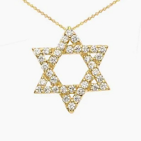 (X) 14K .50CT SI1 G S.O.D , YELLOW GOLD STAR OF DAVID PENDANT WITH 52 NATURAL ROUND DIAMONDS