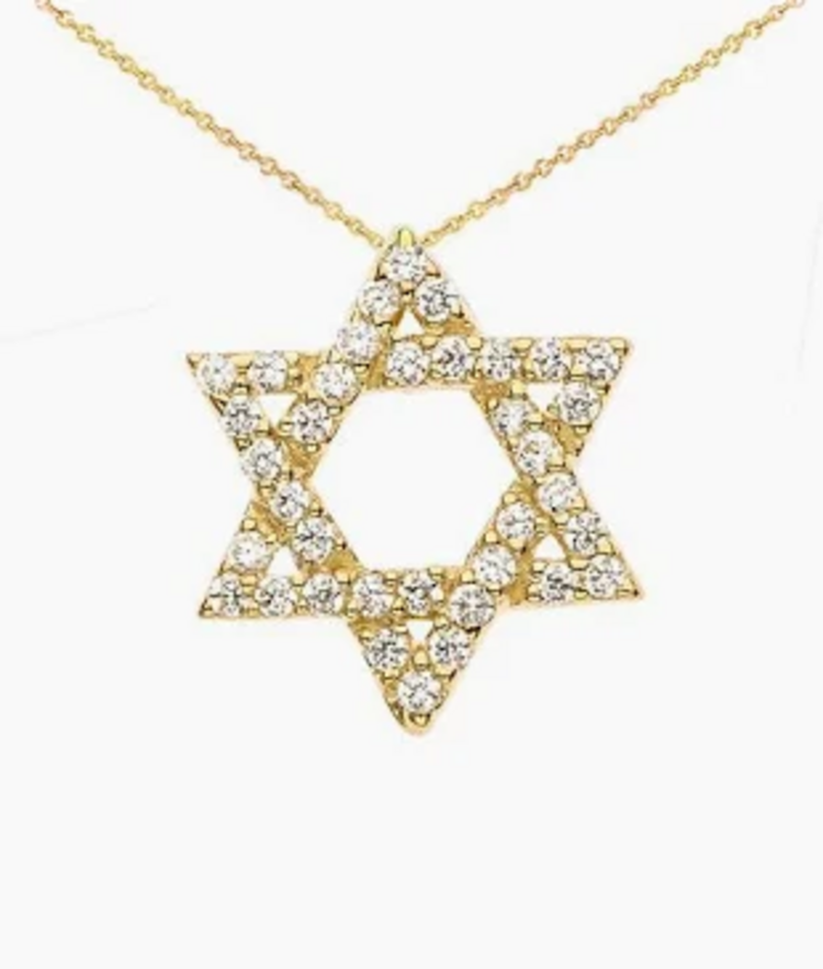 (X) 14K .50CT SI1 G S.O.D , YELLOW GOLD STAR OF DAVID PENDANT WITH 52 NATURAL ROUND DIAMONDS
