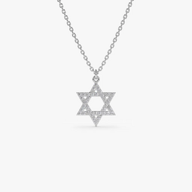 (X) 14K .15CT SI1 G S.O.D , WHITE GOLD STAR OF DAVID PENDANT WITH 42 NATURAL ROUND DIAMONDS
