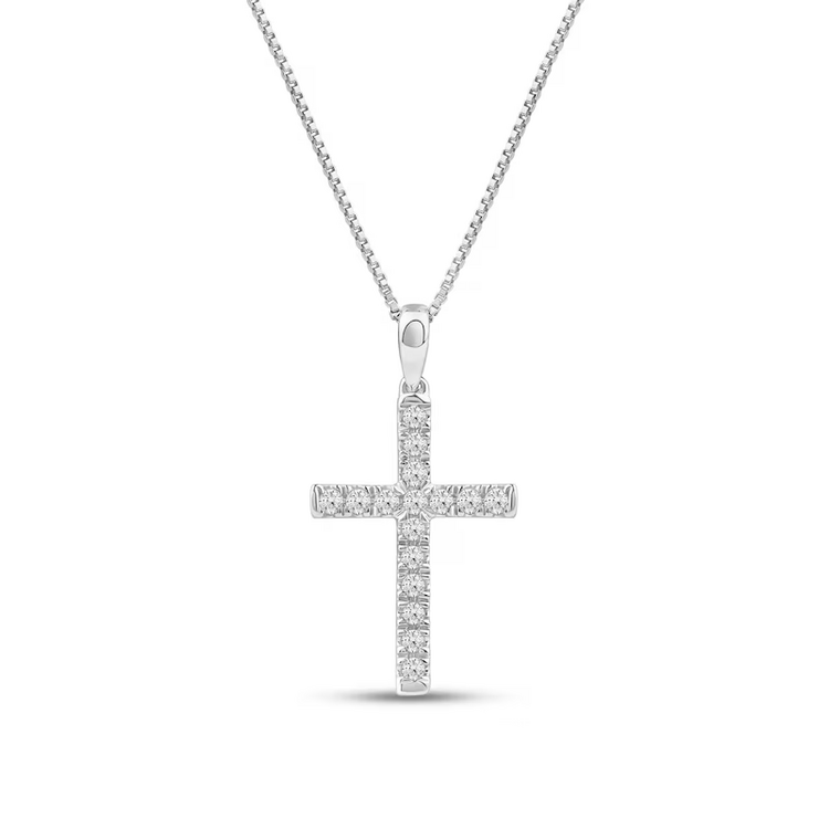 (X) 14K .20CT SI G CROSS , WHITE GOLD CROSS WITH 20 NATURAL ROUND DIAMONDS