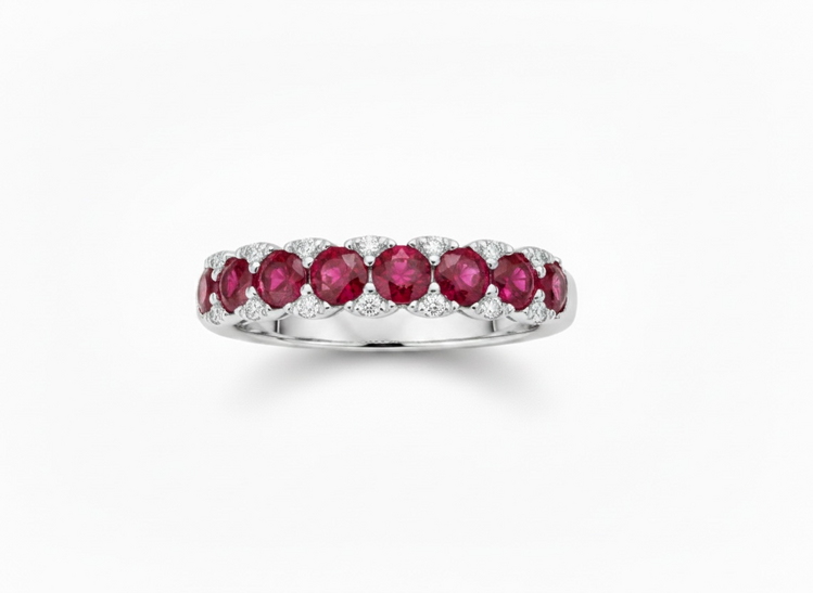 HJ NAMDAR (R)14KW 0.11 DIA 1.10 RU PRONG ROUND RUBY & DIAMOND RING