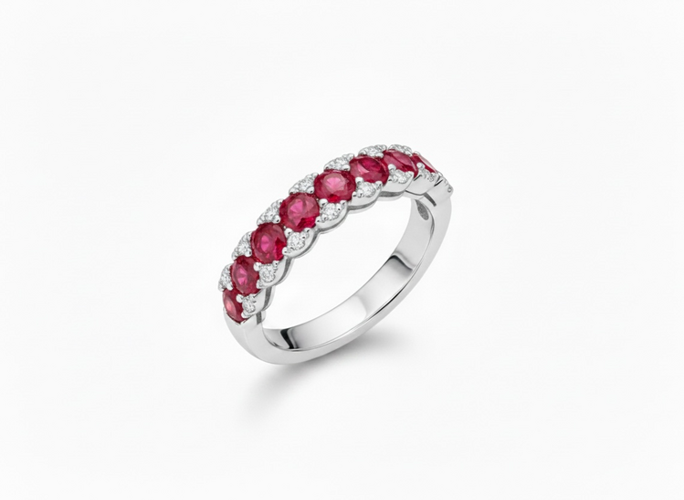 HJ NAMDAR (R)14KW 0.11 DIA 1.10 RU PRONG ROUND RUBY & DIAMOND RING