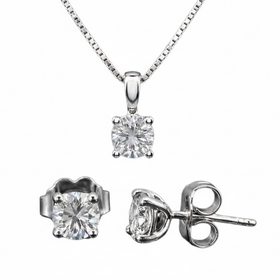 DIAMOND TRADERS INTERNATIONAL (Z)925 1.0CT LB DIA SET SILVER LAB DIAMOND NECKLACE & EARRING SET