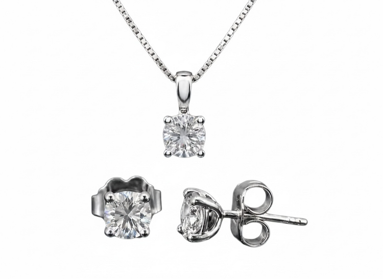 DIAMOND TRADERS INTERNATIONAL (Z)925 1.0CT LB DIA SET SILVER LAB DIAMOND NECKLACE & EARRING SET