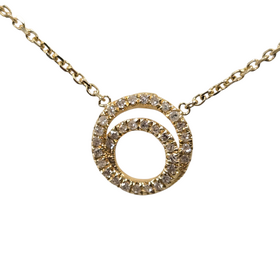(Z) 14K .20CT DIA NECK, YELLOW GOLD DOUBLE CIRCLE NATURAL DIAMOND PENDANT