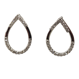 (Z) 14K .17CT DIA EAR , WHITE GOLD PEAR DROP NATURAL DIAMOND EARRINGS