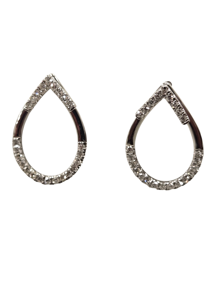 (Z) 14K .17CT DIA EAR , WHITE GOLD PEAR DROP NATURAL DIAMOND EARRINGS