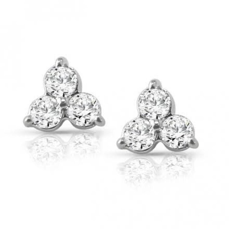 (Z) 14K .20CT 3DIA EARR , WHITE GOLD 3 STONE CLUSTER NATURAL DIAMOND EARRINGS