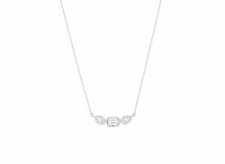 (Y)925 1.52CTW LG LAB GROWN DIAMOND BEZEL SET EMERALD & PEAR CUT DIAMONDS 16” +2 CHAIN