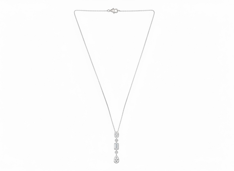 (Y)9251.78CTW LG DIAMOND LAB GROWN OVAL ROUND EMERALD AND PEAR CUT BEZEL SET IN DROP PENDANT WITH ADJUSTABLE 16”+2 CHAIN