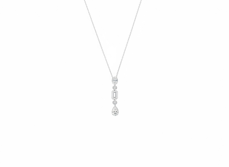 (Y)9251.78CTW LG DIAMOND LAB GROWN OVAL ROUND EMERALD AND PEAR CUT BEZEL SET IN DROP PENDANT WITH ADJUSTABLE 16”+2 CHAIN