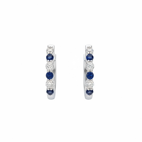 (R)14KW .20 SAP .15 DIA SAPPHIRE AND DIAMOND HUGGIE HOOPS